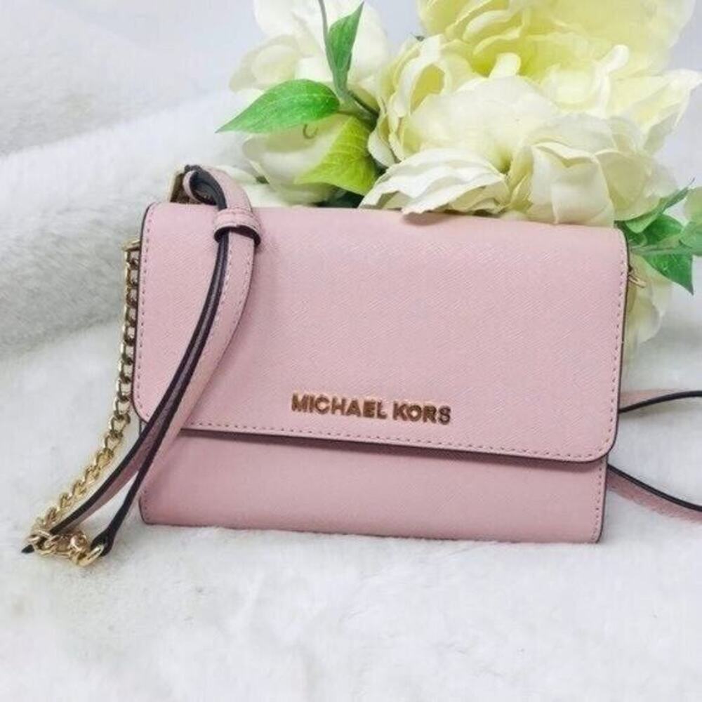 Michael Kors Saffiano Leather 3-in-1 Crossbody Pink Blush Purse Mini Bag Chain
